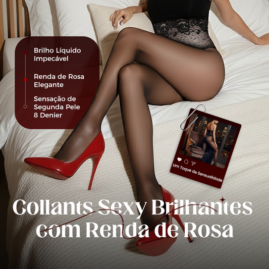 Pacote promocional: Meias de renda rosa brilhantes 8D + bolsa de cosméticos