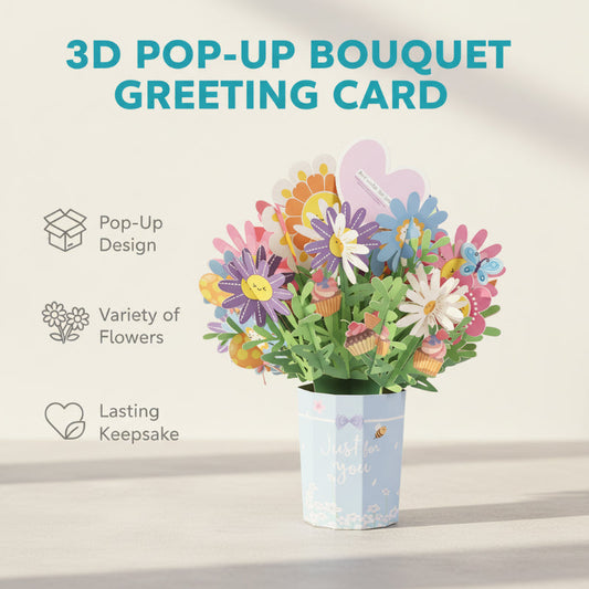Cartão com buquê de flores pop-up em 3D