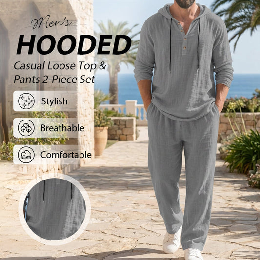 Conjunto de 2 peças com camisola com capuz e calças largas casuais para homem