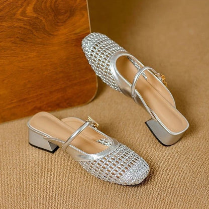 Naisten ontot kudotut Mary Jane -muulit, matala korko, slip-on-sandaalit